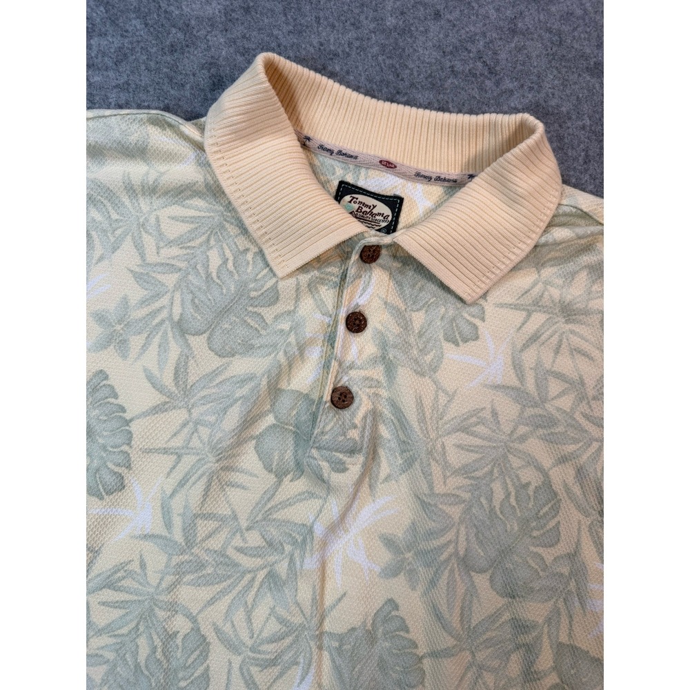 Vintage Tommy Bahama Mens Large Tropical Leaf Print Cotton Polo Shirt Green